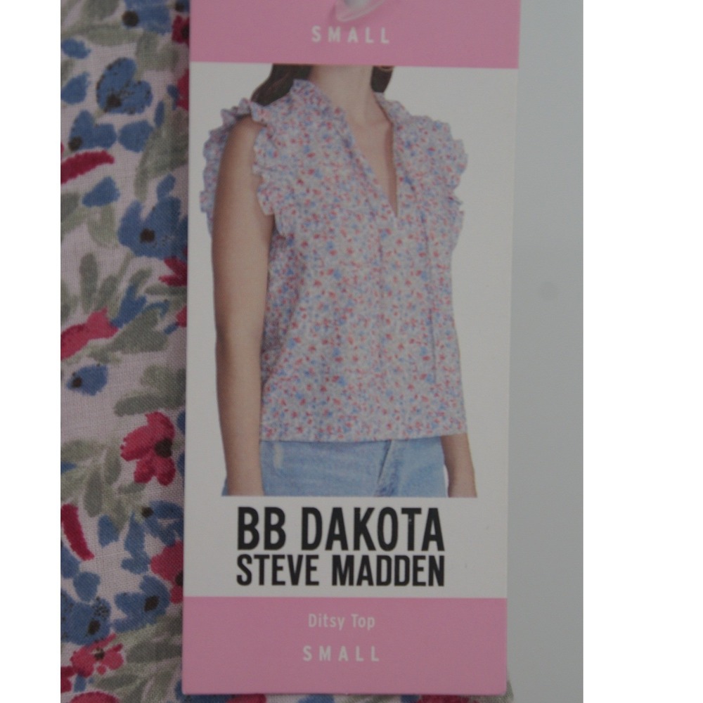 BB Dakota Steve Madden Ditsy Top Floral Flutter Sleeve Cotton Blouse BM14433W S - Picture 4 of 11